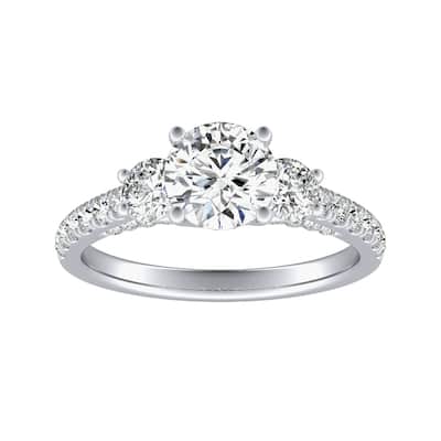 Auriya 3-Stone 1ct Round Moissanite and 7/8ct Diamond Engagement Ring 14K Gold