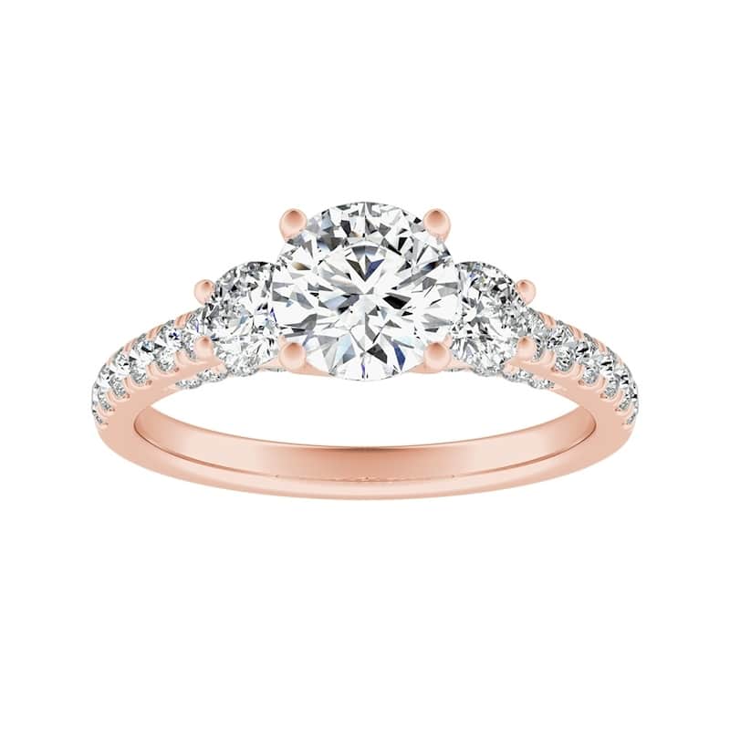Auriya 3-Stone 1ct Round Moissanite and 7/8ct Diamond Engagement Ring 14K Gold
