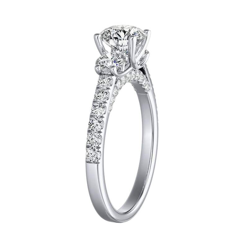 Auriya 3-Stone 1/2ct Round Moissanite and 7/8ct Diamond Engagement Ring 14K Gold