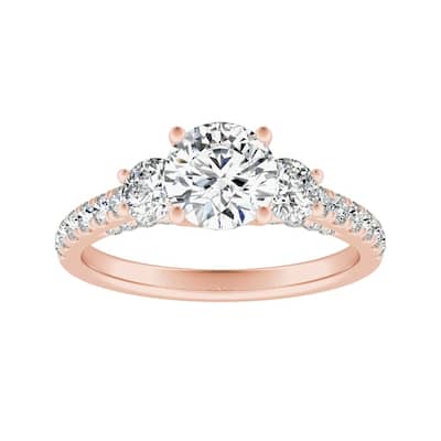 Auriya 3-Stone 1/2ct Round Moissanite and 7/8ct Diamond Engagement Ring 14K Gold