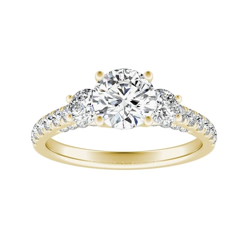 Auriya 3-Stone 1/2ct Round Moissanite and 7/8ct Diamond Engagement Ring 14K Gold