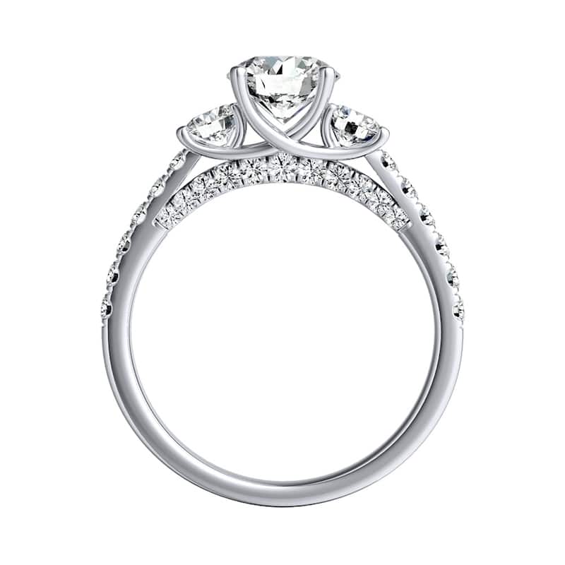 Auriya 14k Gold 3-Stone 2 1/2ct Round Moissanite and 7/8ct Diamond Engagement Ring