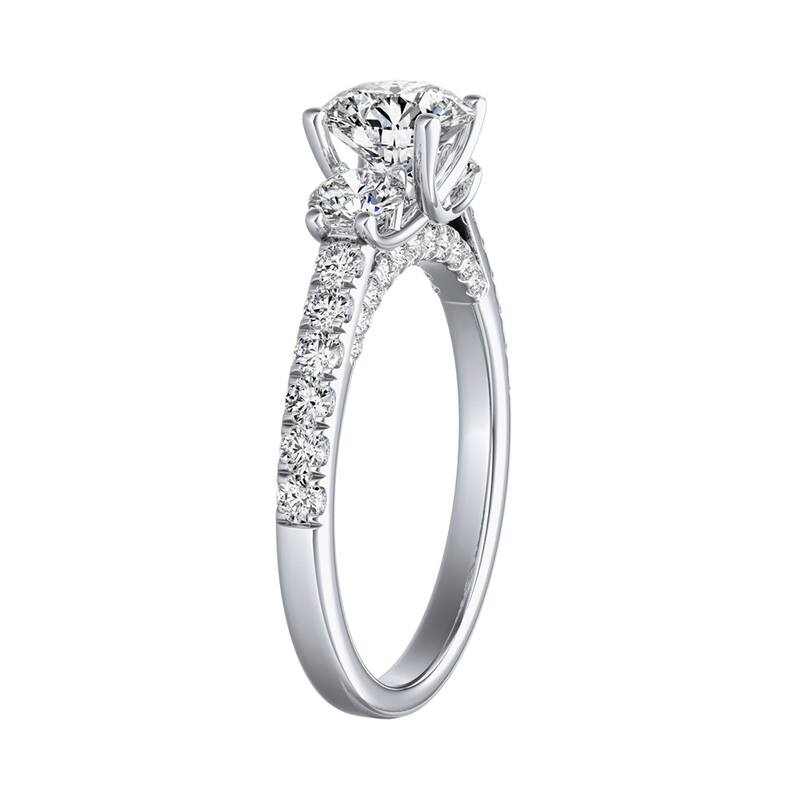Auriya 14k Gold 3-Stone 2 1/2ct Round Moissanite and 7/8ct Diamond Engagement Ring