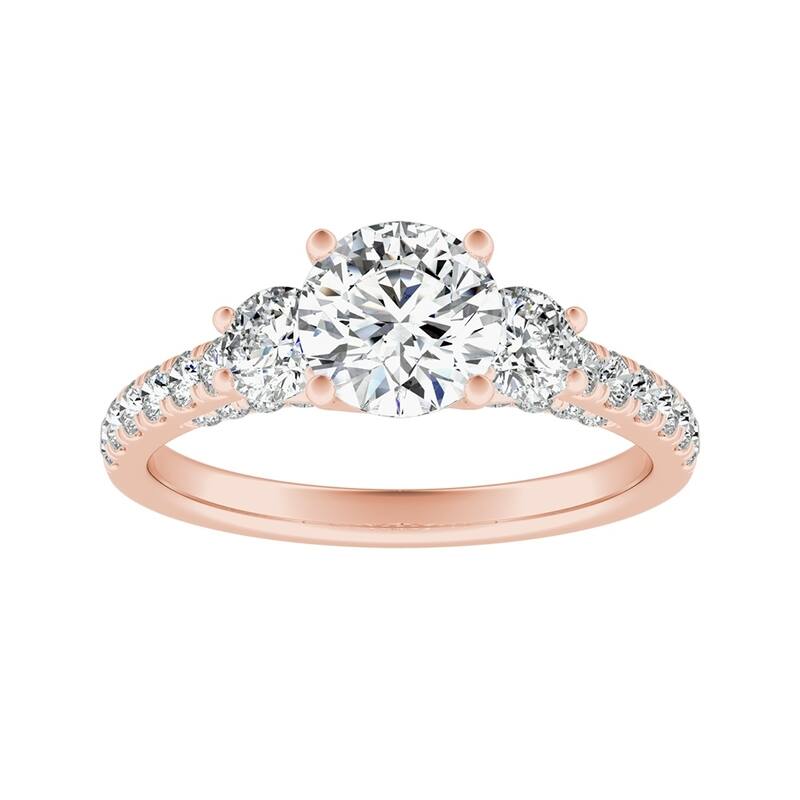 Auriya 14k Gold 3-Stone 2 1/2ct Round Moissanite and 7/8ct Diamond Engagement Ring