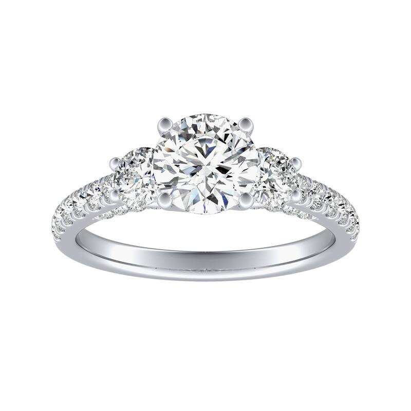Auriya 14k Gold 3-Stone 2 1/2ct Round Moissanite and 7/8ct Diamond Engagement Ring