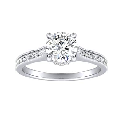 Auriya 14k Gold Round 4ct Moissanite and 1/5ct TDW Diamond Vintage Inspired Engagement Ring