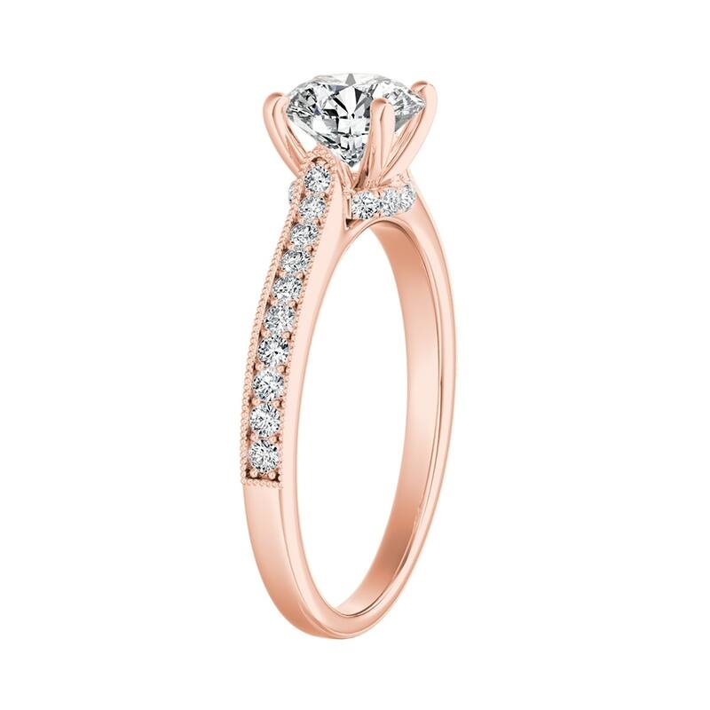 Auriya 14k Gold Round 4ct Moissanite and 1/5ct TDW Diamond Vintage Inspired Engagement Ring