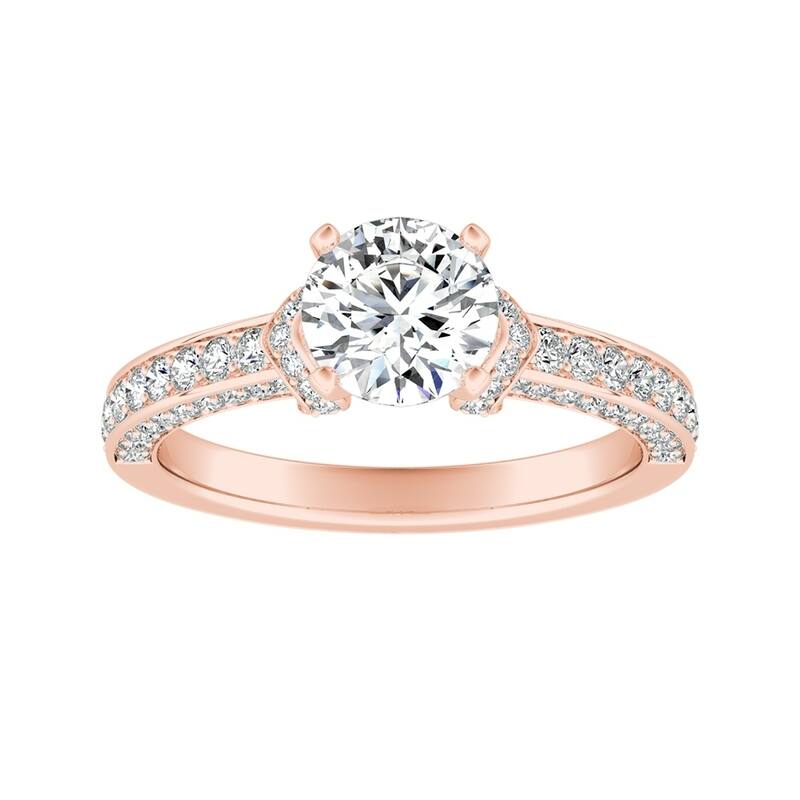 Auriya Round 1/2ct Moissanite and 3/8ct TDW Diamond Engagement Ring 14K Gold