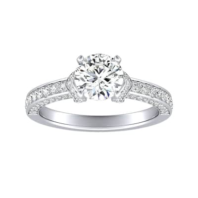 Auriya Round 1/2ct Moissanite and 3/8ct TDW Diamond Engagement Ring 14K Gold