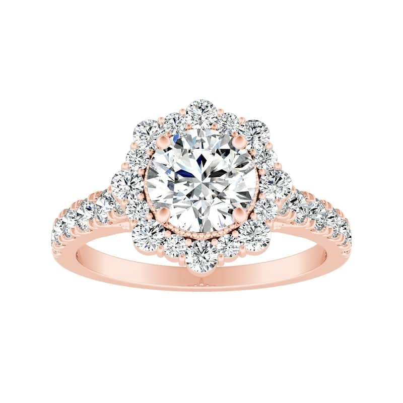 Auriya 14k Gold Vintage Round 2 1/2ct Moissanite and 3/4ctw Halo Diamond Engagement Ring