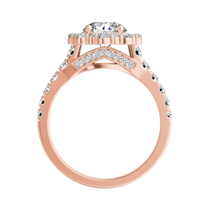 Auriya 14k Gold Vintage Round 2 1/2ct Moissanite and 3/4ctw Halo Diamond Engagement Ring