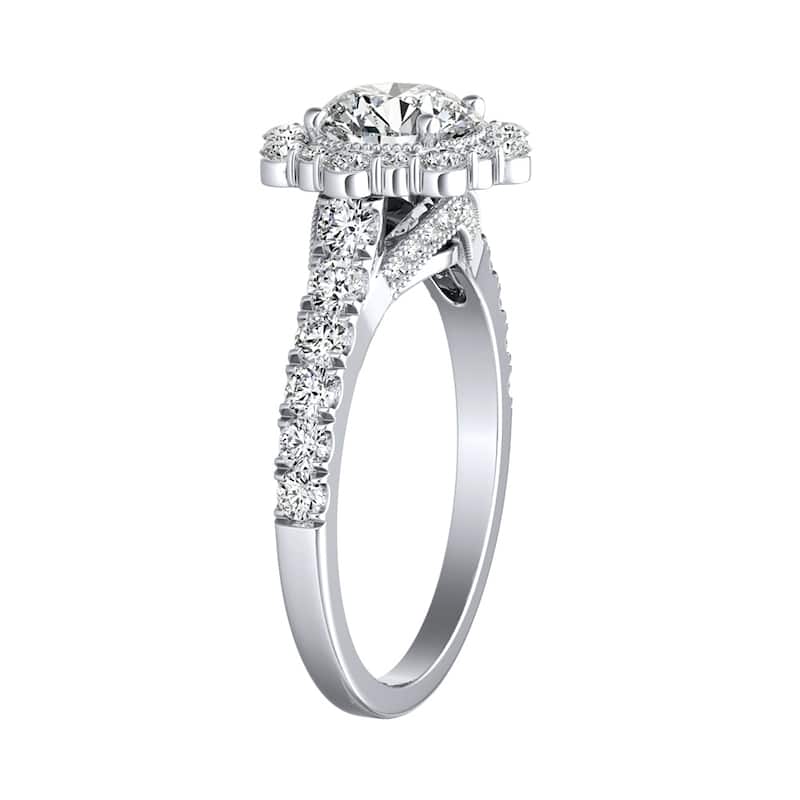 Auriya 14k Gold Vintage Round 2 1/2ct Moissanite and 3/4ctw Halo Diamond Engagement Ring