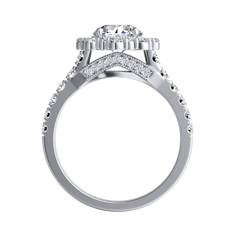 Auriya 14k Gold Vintage Round 2 1/2ct Moissanite and 3/4ctw Halo Diamond Engagement Ring