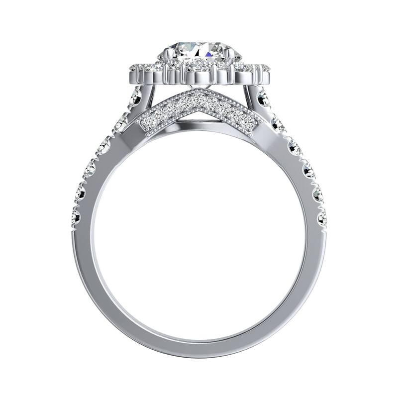 Auriya 14k Gold Vintage Round 4ct Moissanite and 3/4ctw Halo Diamond Engagement Ring