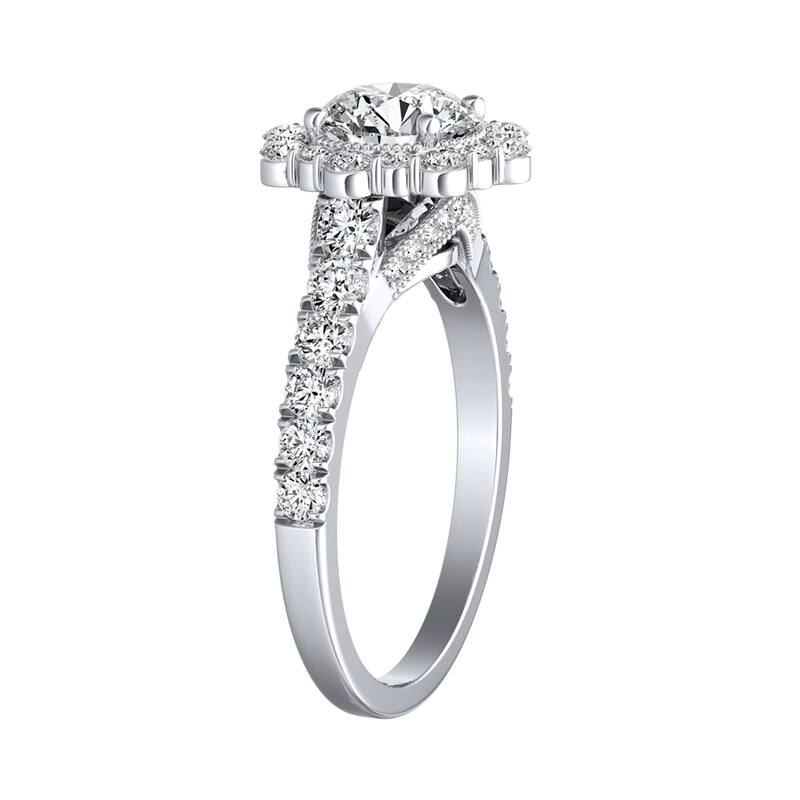 Auriya 14k Gold Vintage Round 4ct Moissanite and 3/4ctw Halo Diamond Engagement Ring