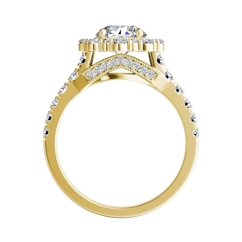 Auriya 14k Gold Vintage Round 4ct Moissanite and 3/4ctw Halo Diamond Engagement Ring