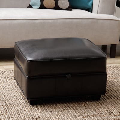 Copper Grove Griffin Espresso Brown Bi-cast Leather Storage Ottoman