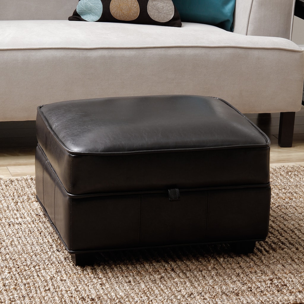 Copper Grove Griffin Espresso Brown Bi-cast Leather Storage Ottoman