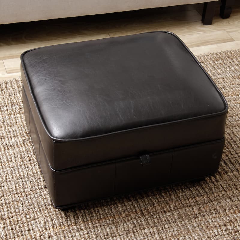 Copper Grove Griffin Espresso Brown Bi-cast Leather Storage Ottoman