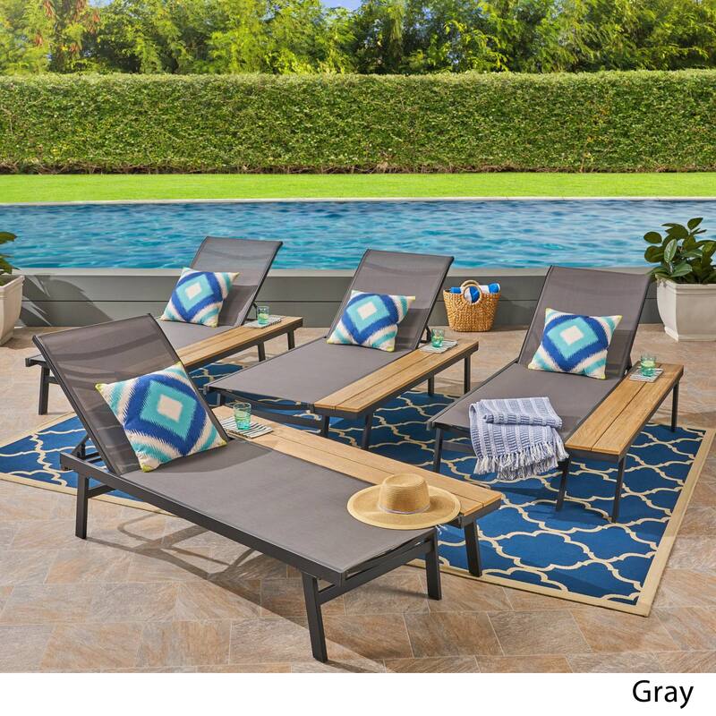 Waterloo Outdoor Mesh and Aluminum Chaise Lounge with Side Table (Set of 4) by Christopher Knight Home