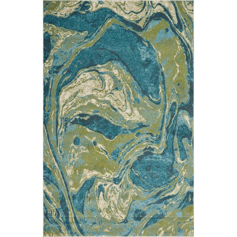 Porch & Den Hamlet Abstract Marbled Area Rug - 3'3" x 4'11" - Teal