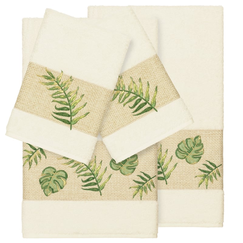 Authentic Hotel and Spa Turkish Cotton Palm Fronds Embroidered Cream 4-piece Towel Set