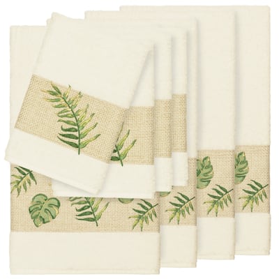 Authentic Hotel and Spa Turkish Cotton Palm Fronds Embroidered Cream 8-piece Towel Set