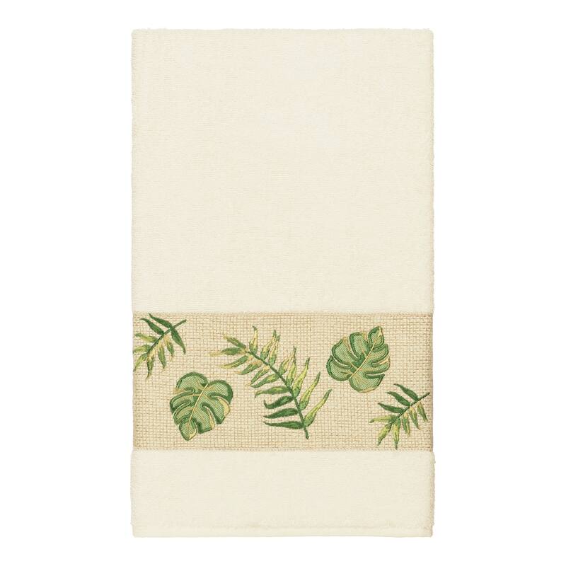 Authentic Hotel and Spa Turkish Cotton Palm Fronds Embroidered Cream 8-piece Towel Set