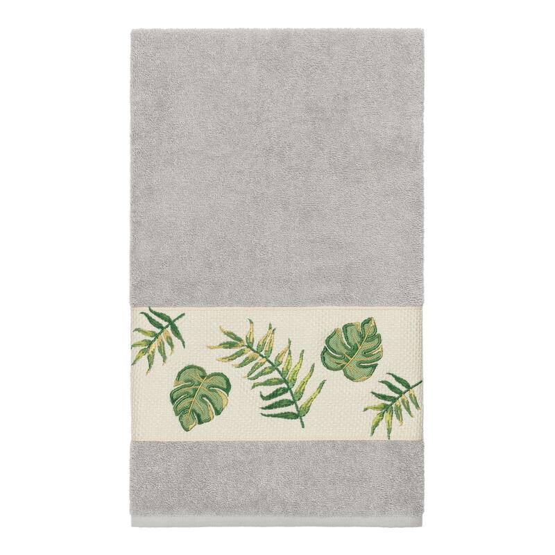 Authentic Hotel and Spa Turkish Cotton Palm Fronds Embroidered Light Grey 3-piece Towel Set