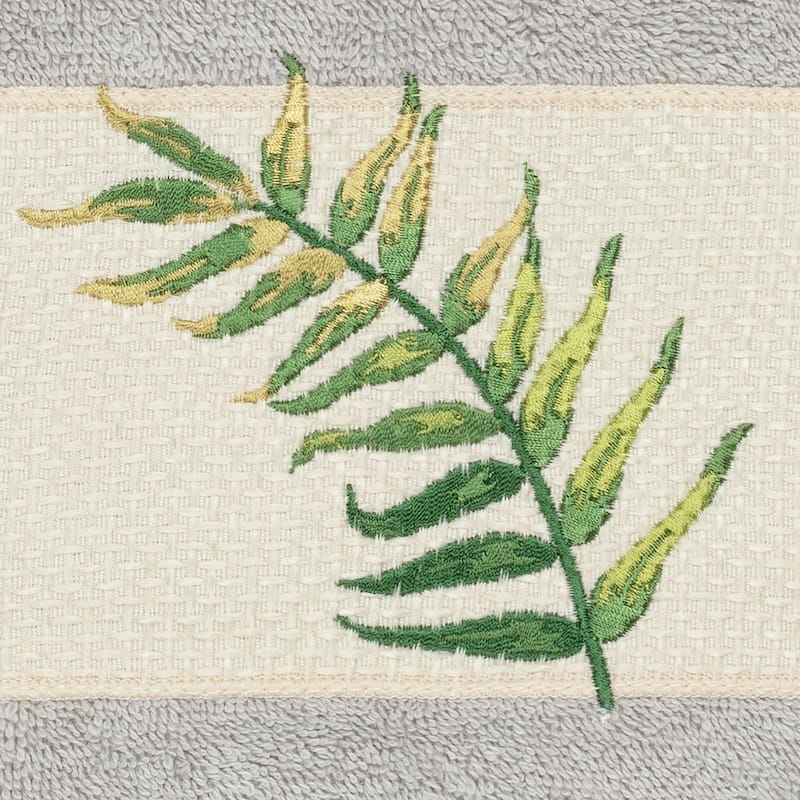 Authentic Hotel and Spa Turkish Cotton Palm Fronds Embroidered Light Grey 3-piece Towel Set