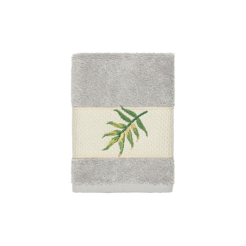 Authentic Hotel and Spa Turkish Cotton Palm Fronds Embroidered Light Grey 3-piece Towel Set
