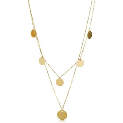 Fremada Italian 14k Yellow Gold Disc Station Layered Necklace (adjustable length from 16 to 17 inches)