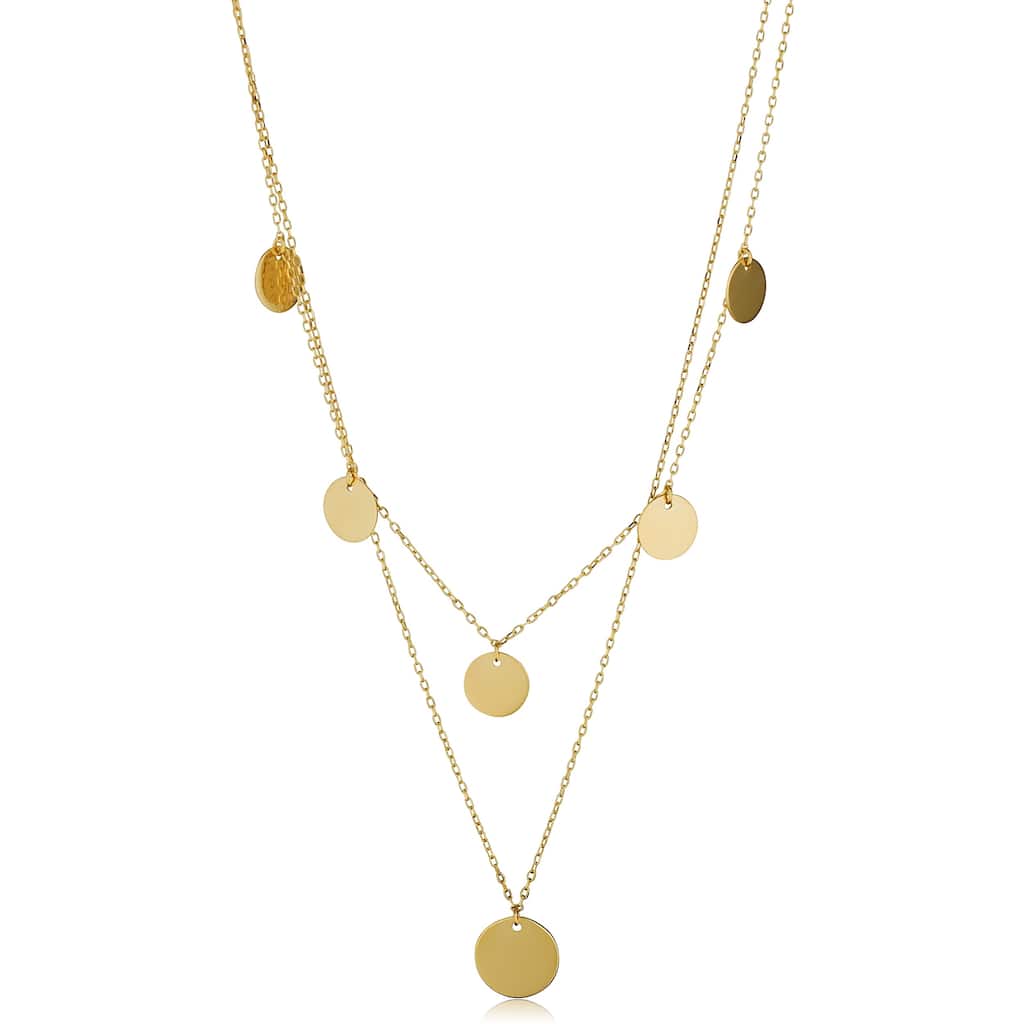 Fremada Italian 14k Yellow Gold Disc Station Layered Necklace (adjustable length from 16 to 17 inches)