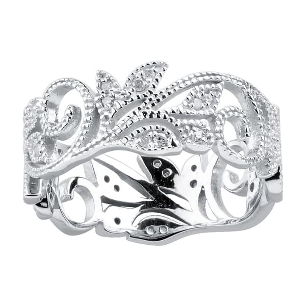 slide 1 of 4, 10KT White Gold and Diamond Vintage Antique Style Ring