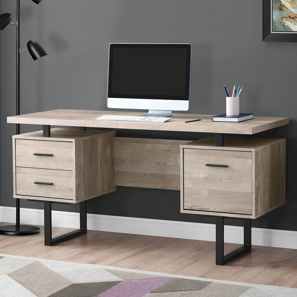 Monarch 60 Computer Desk Brown Wood Grain Black Metal