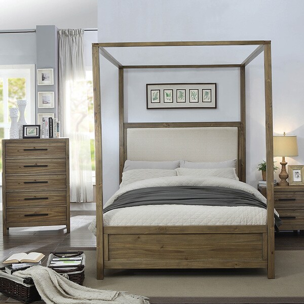 Shop Furniture Of America Holstead Ii Rustic Light Oak Canopy Bed On