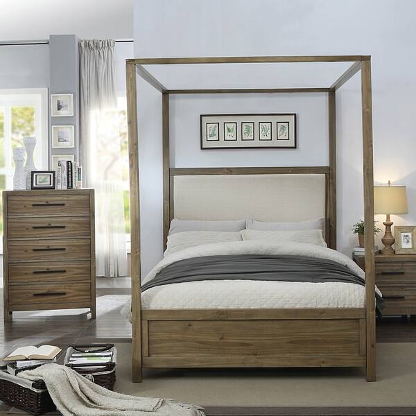 Furniture Of America Tols Rustic Oak Solid Wood Canopy Bed Furniture Of America Tols Rustic
