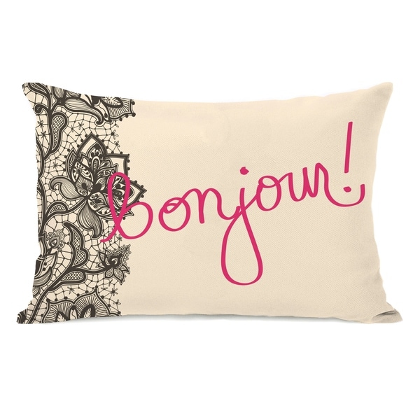 Bonjour Lace - Ivory Hot Pink 14x20 Pillow by OBC