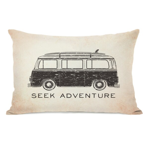Vintage Van Seek Adventure - Tan 14x20 Pillow by OBC