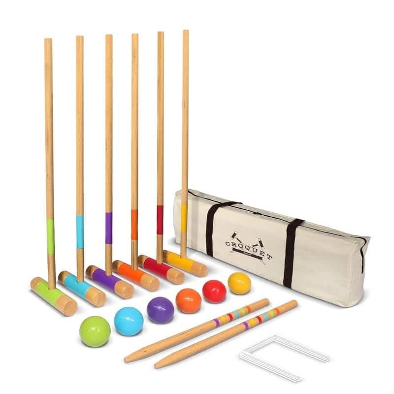 GoSports Standard Croquet Set - 28" Mallets for Kids & Adults - Green | Blue | Purple | Orange | Red | Yellow