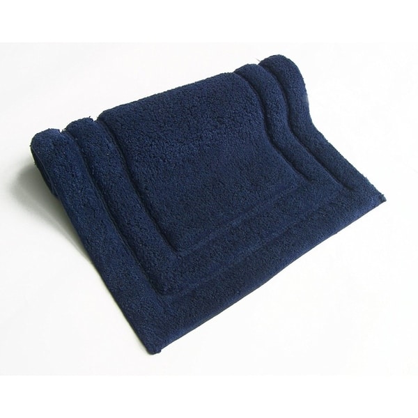 Shop Foldable Classic 2 Piece Bath Rug Set In Cotton Navy Blue