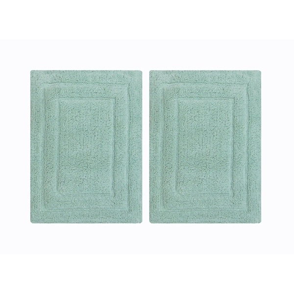 Rectangular Shape Classic 2 Piece Cotton Bath Rug Set, Mint Green - 1'5" x 2"