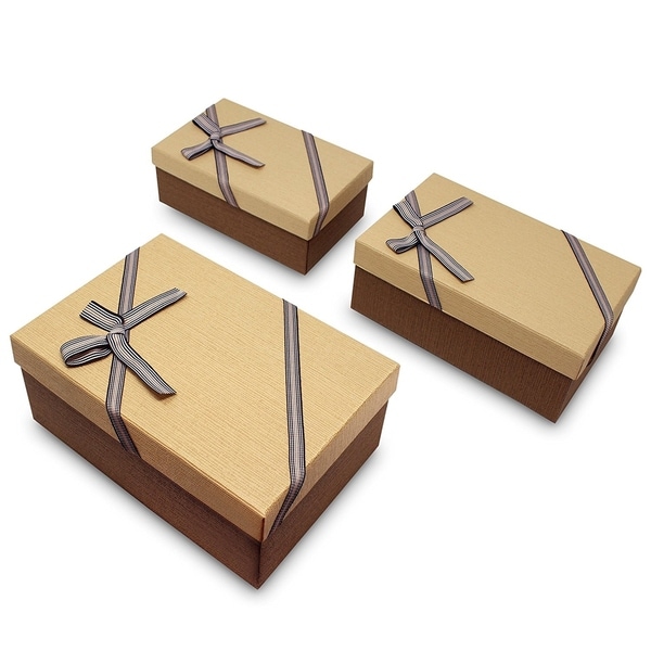 Shop Decorative Nesting Gift Boxes, A Set of 3, Light Brown with A Bow ...