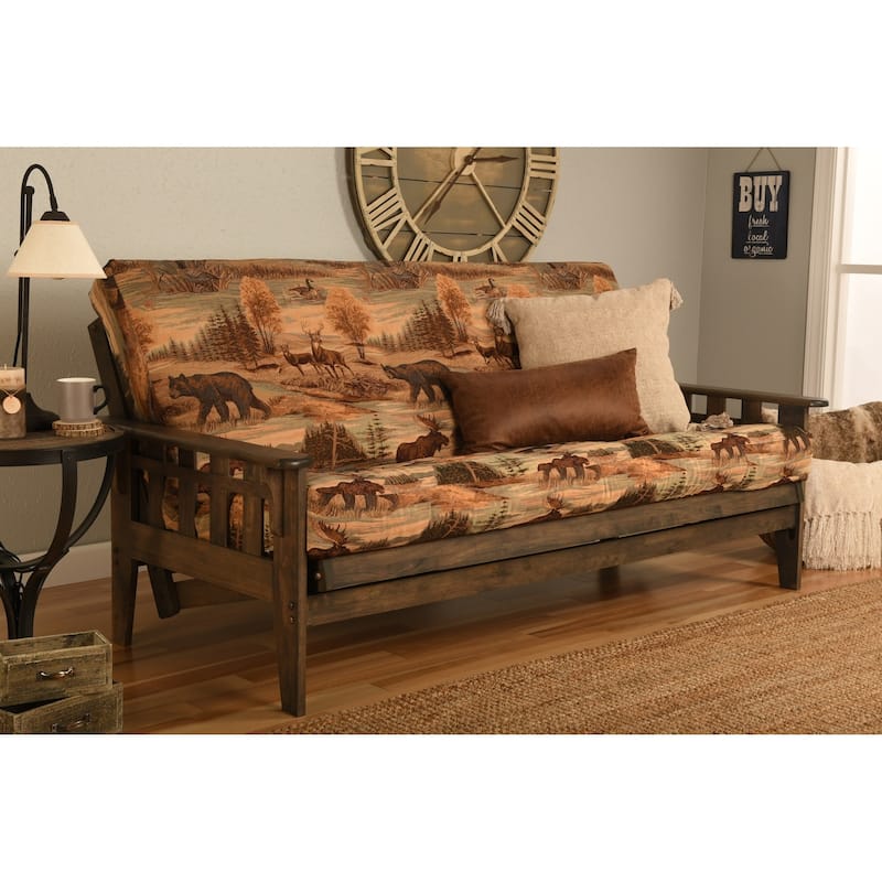 Somette Tucson Full Size Futon Set in Rustic Walnut Finish with Mattress - modern blocks