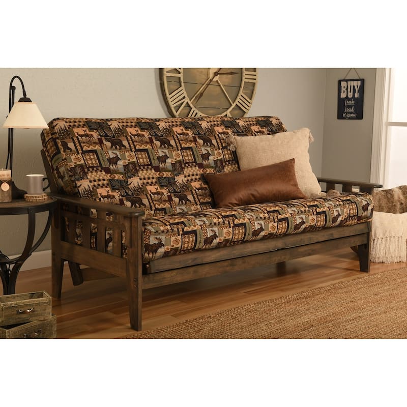 Somette Tucson Full Size Futon Set in Rustic Walnut Finish with Mattress - Peter's Cabin