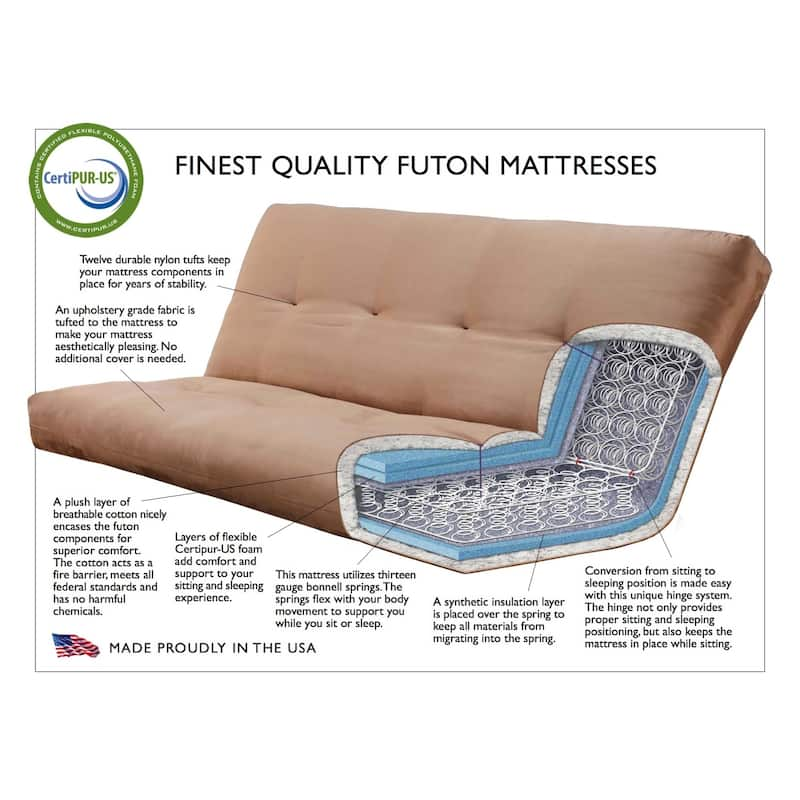 Somette Tucson Full Size Futon Set in Rustic Walnut Finish with Mattress