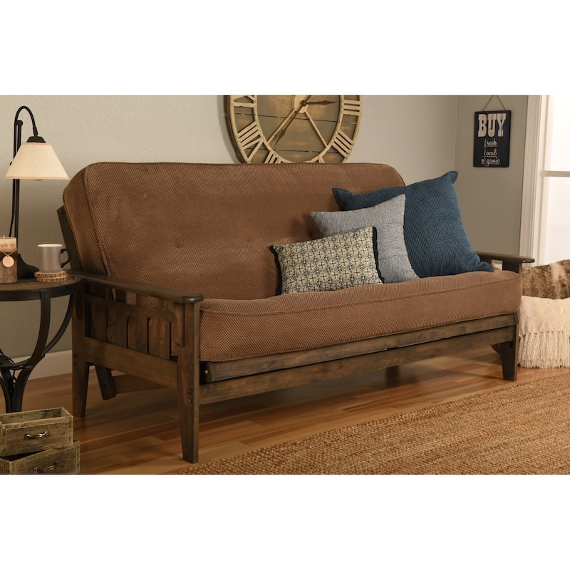 Somette Tucson Full Size Futon Set in Rustic Walnut Finish with Mattress - Marmont Mocha