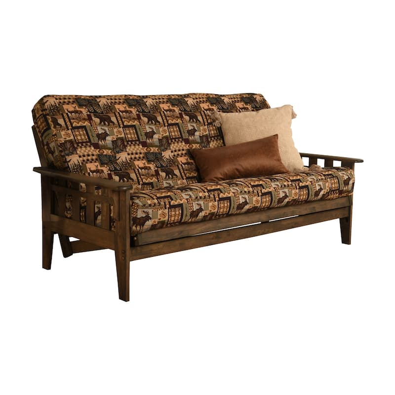 Somette Tucson Full Size Futon Set in Rustic Walnut Finish with Mattress