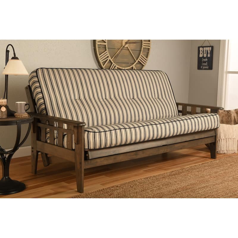 Somette Tucson Full Size Futon Set in Rustic Walnut Finish with Mattress - cozumel navy