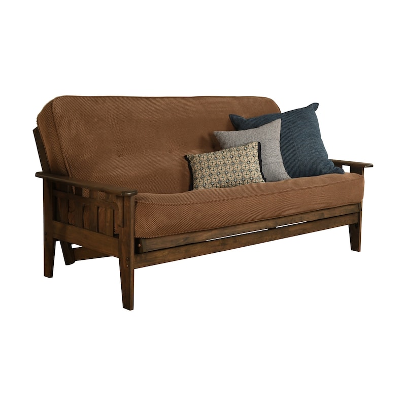 Somette Tucson Full Size Futon Set in Rustic Walnut Finish with Mattress